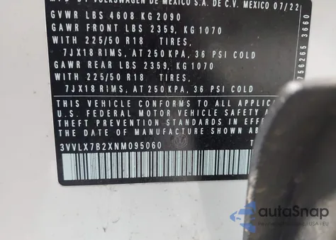 2022 Volkswagen Taos 1.5T Se z USA, uszkodzony, nr VIN 3VVLX7B2XNM095060